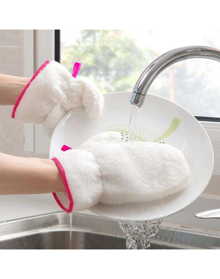 2pcs Bamboo Fiber Washing Gloves Warp Oil Decontamination Gloves