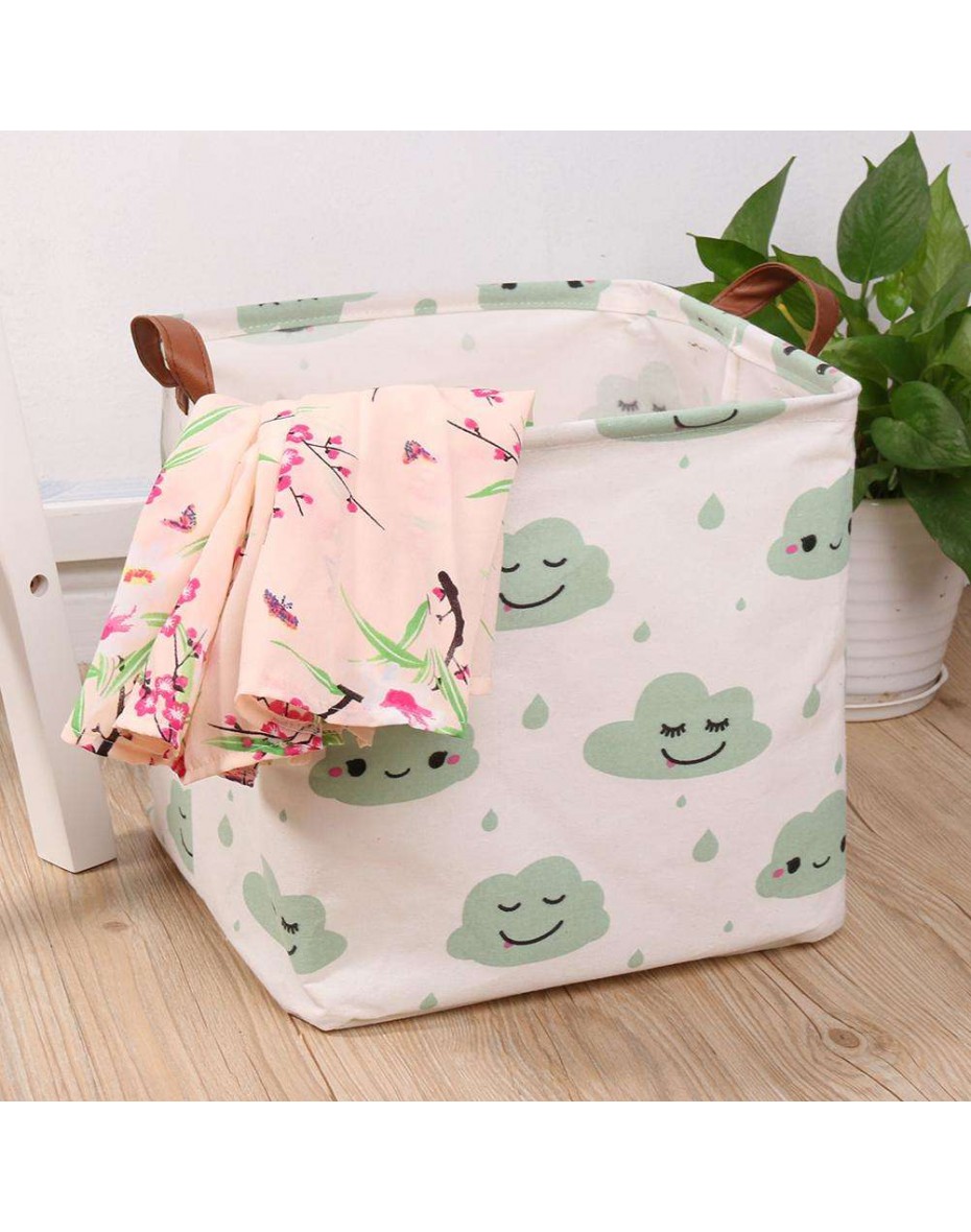 Foldable Leather Handle Canvas Toys Storage Bucket Dirty Clothes Basket