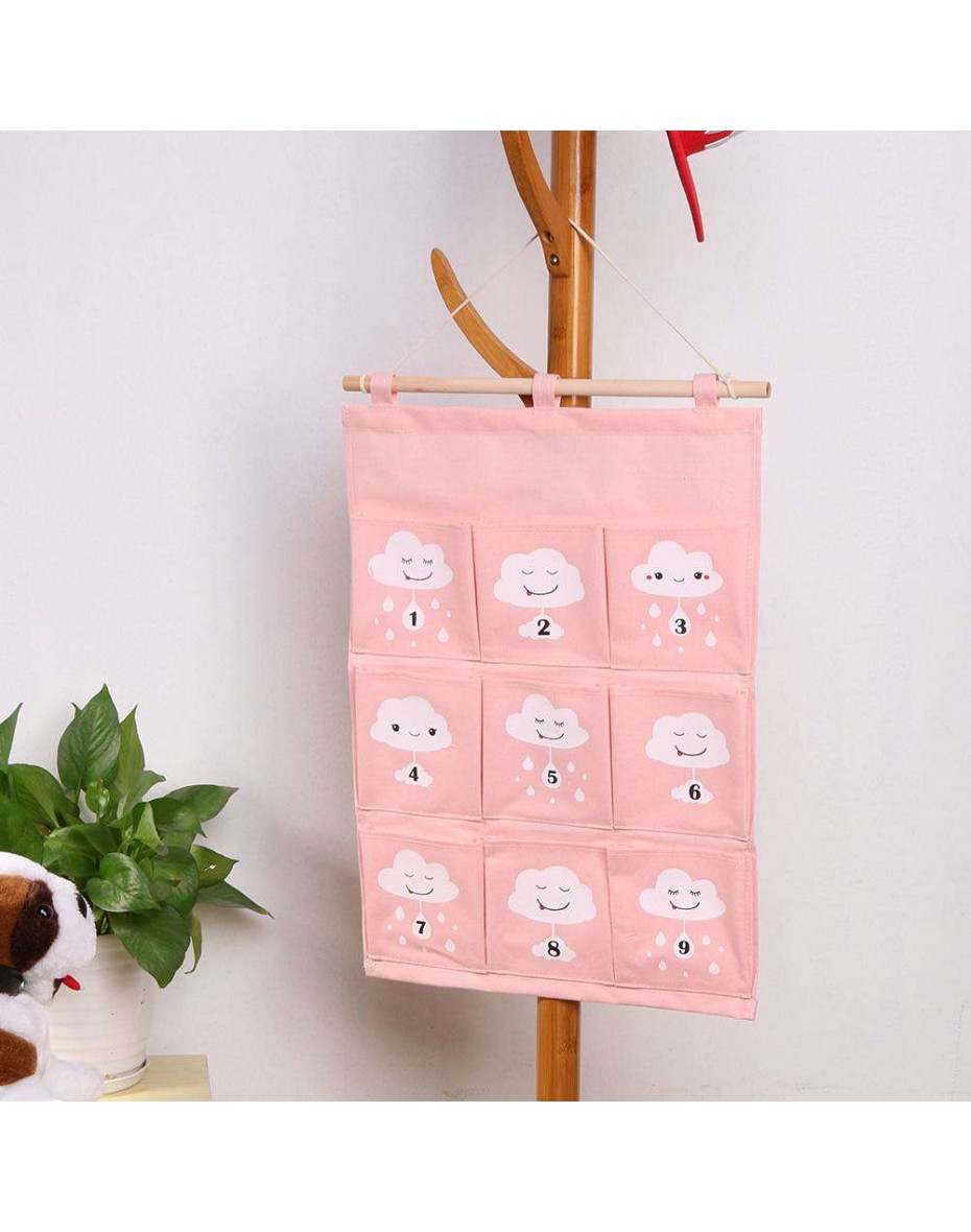 Cartoon 9 Pockets Wall Door Hanging Bag Home Sundries Toy Pouch Organizer