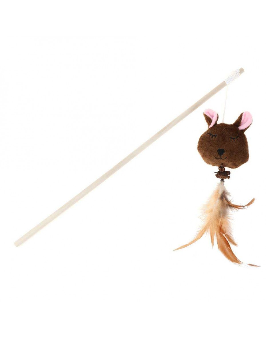 Cat Animal Plush Feathers Teasing Wand Pet Teaser Stick Rod Interactive Toy